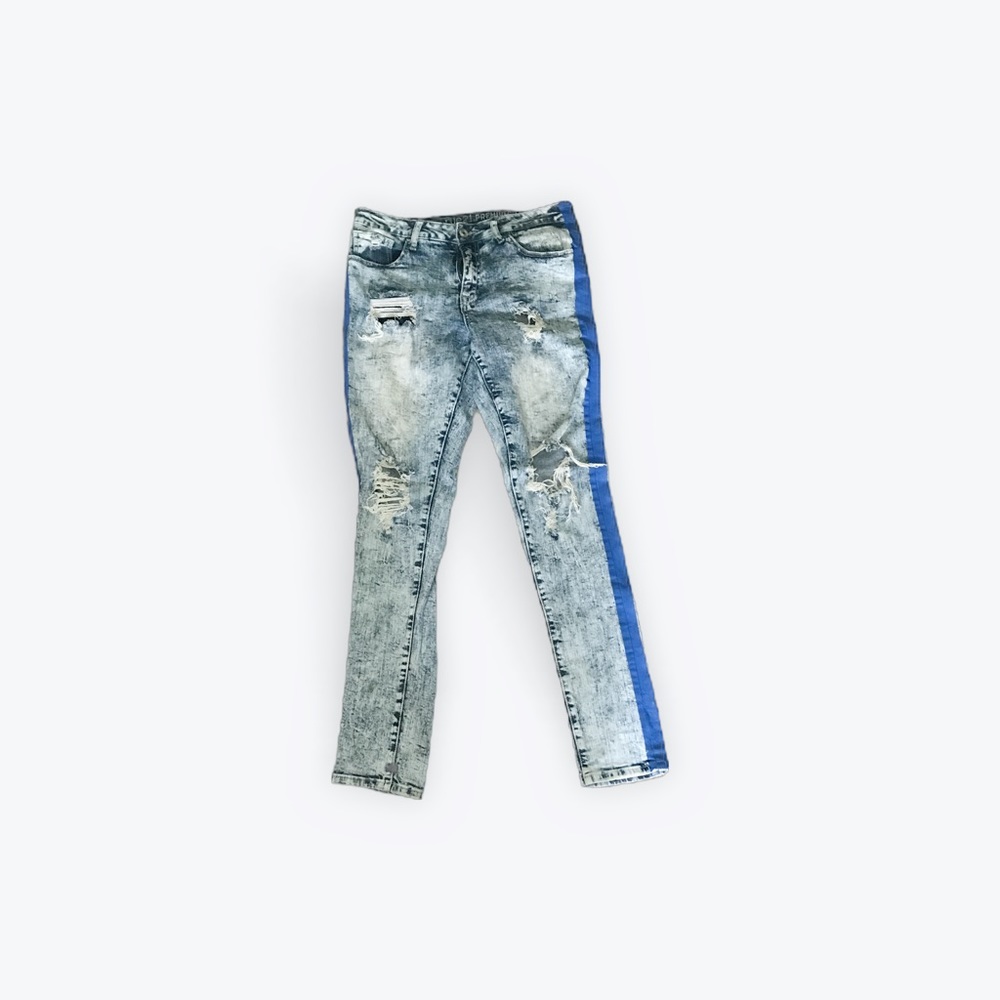 Ripped Jeans with Blue Strip